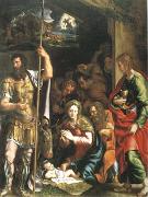 Giulio Romano The Nativity and Adoration of the Shepherds in the Distance the Annunciation to the Shepherds (mk05) oil on canvas